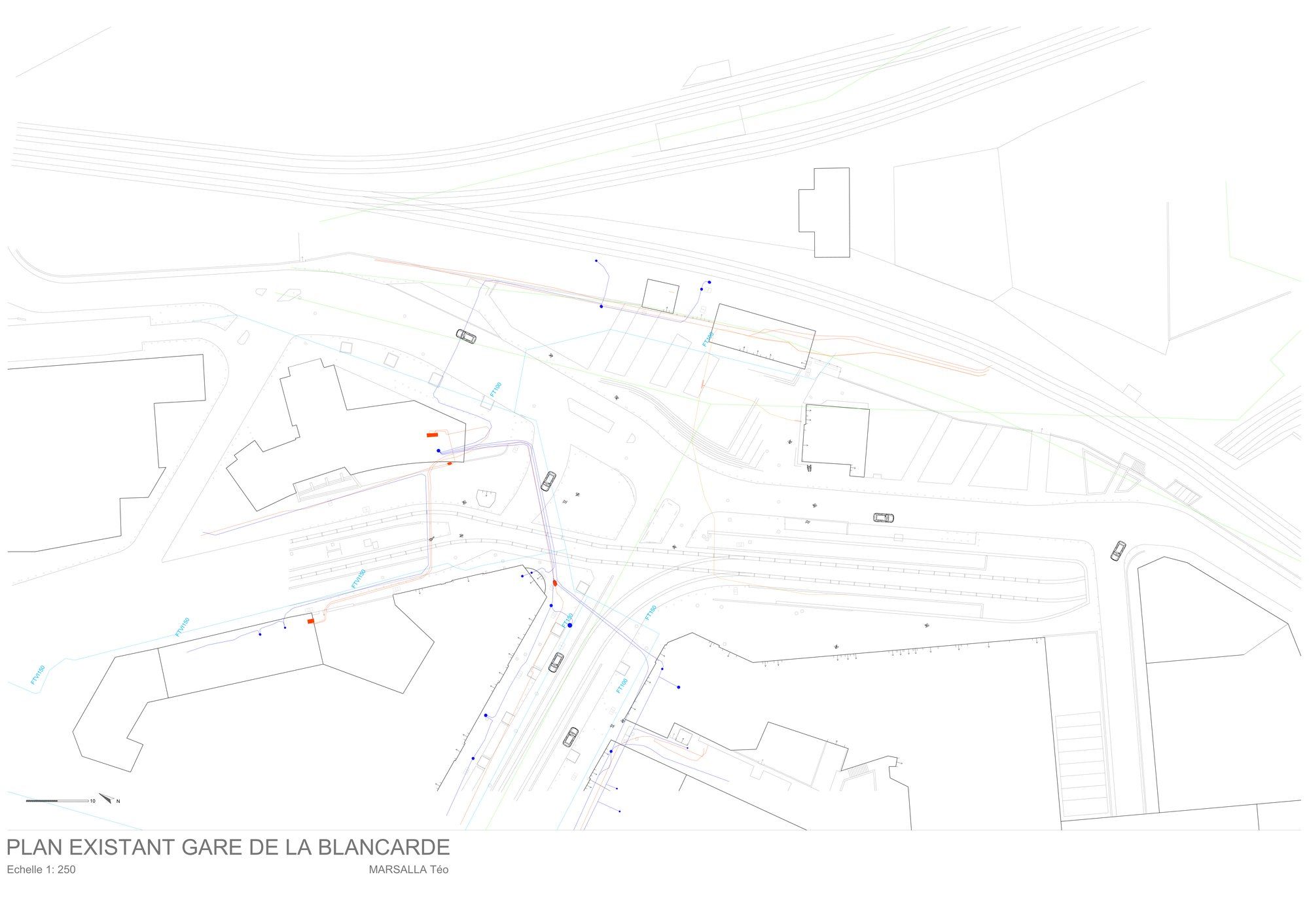 Plan de l'existant : voies ferrées, quais et emprises autour de la gare