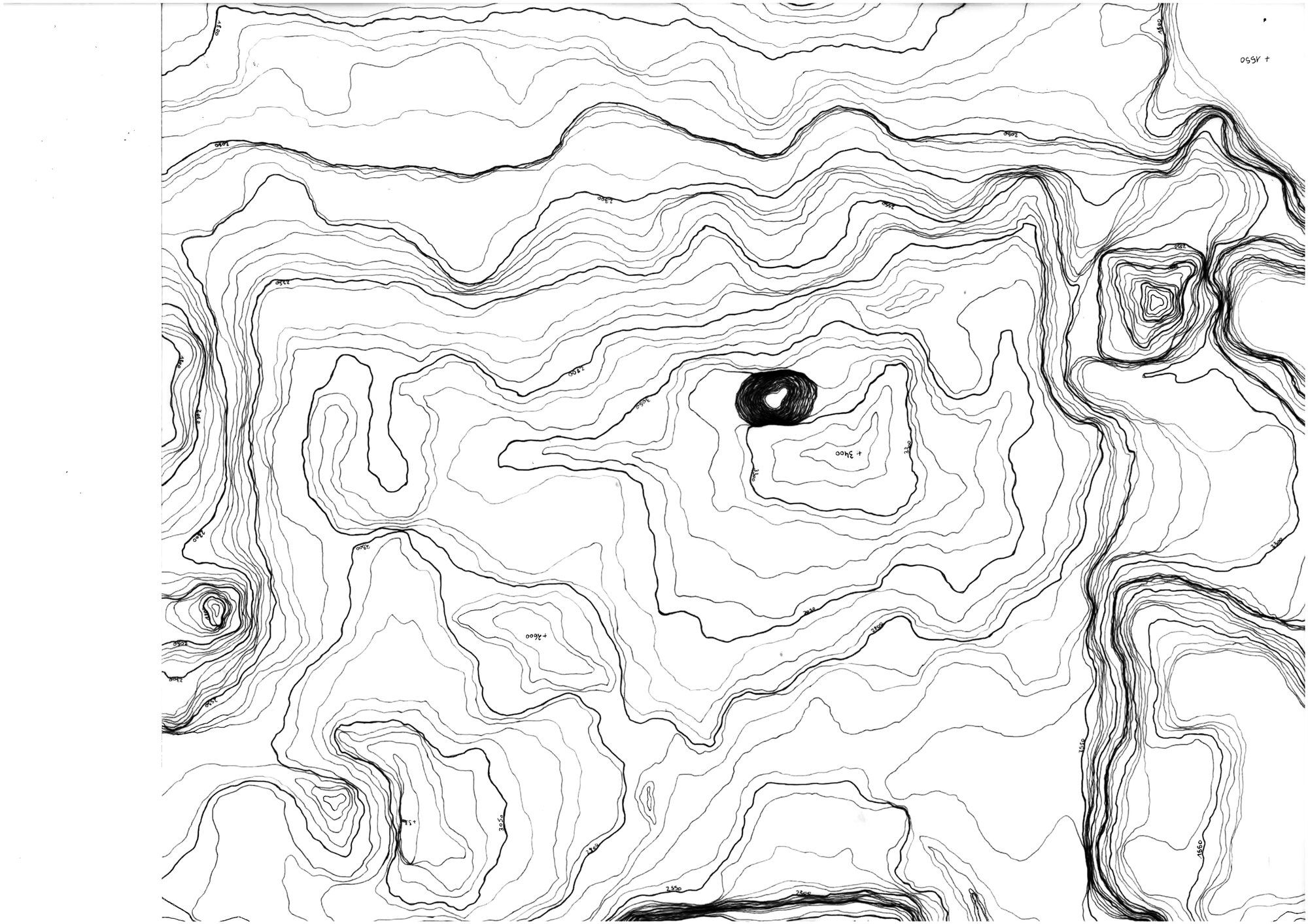 Plan de courbes de niveau au trait, matrice de la maquette de relief