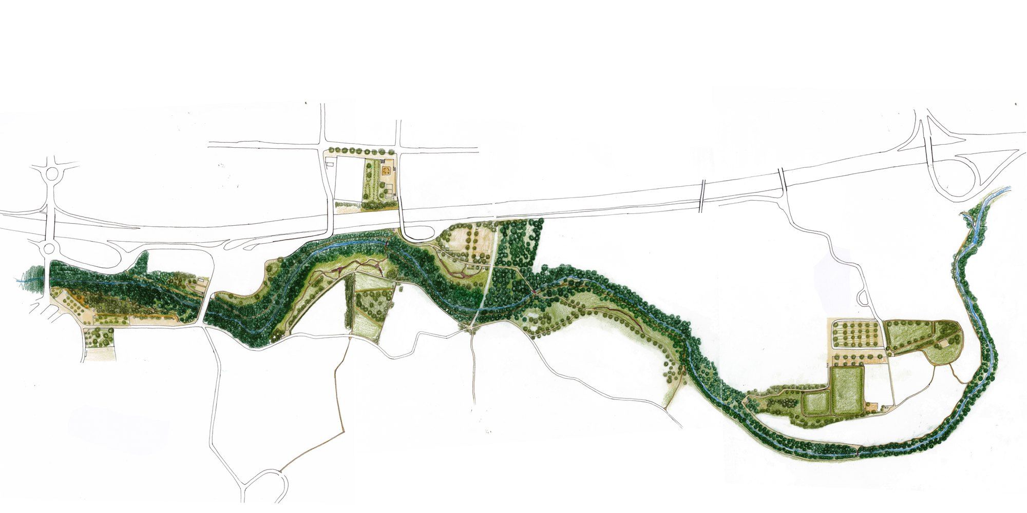 Plan de l'ensemble du vallon : le parc inséré dans le cours de l'Arc