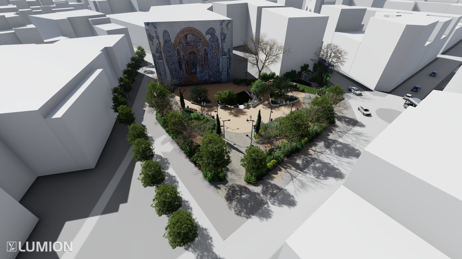 Maquette numérique du quartier : le parc inséré dans le tissu bâti
