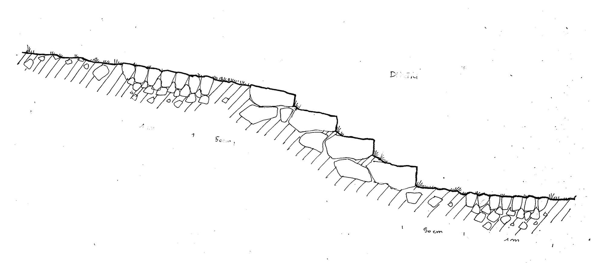 Coupe de détail du sentier en escalier sur le versant