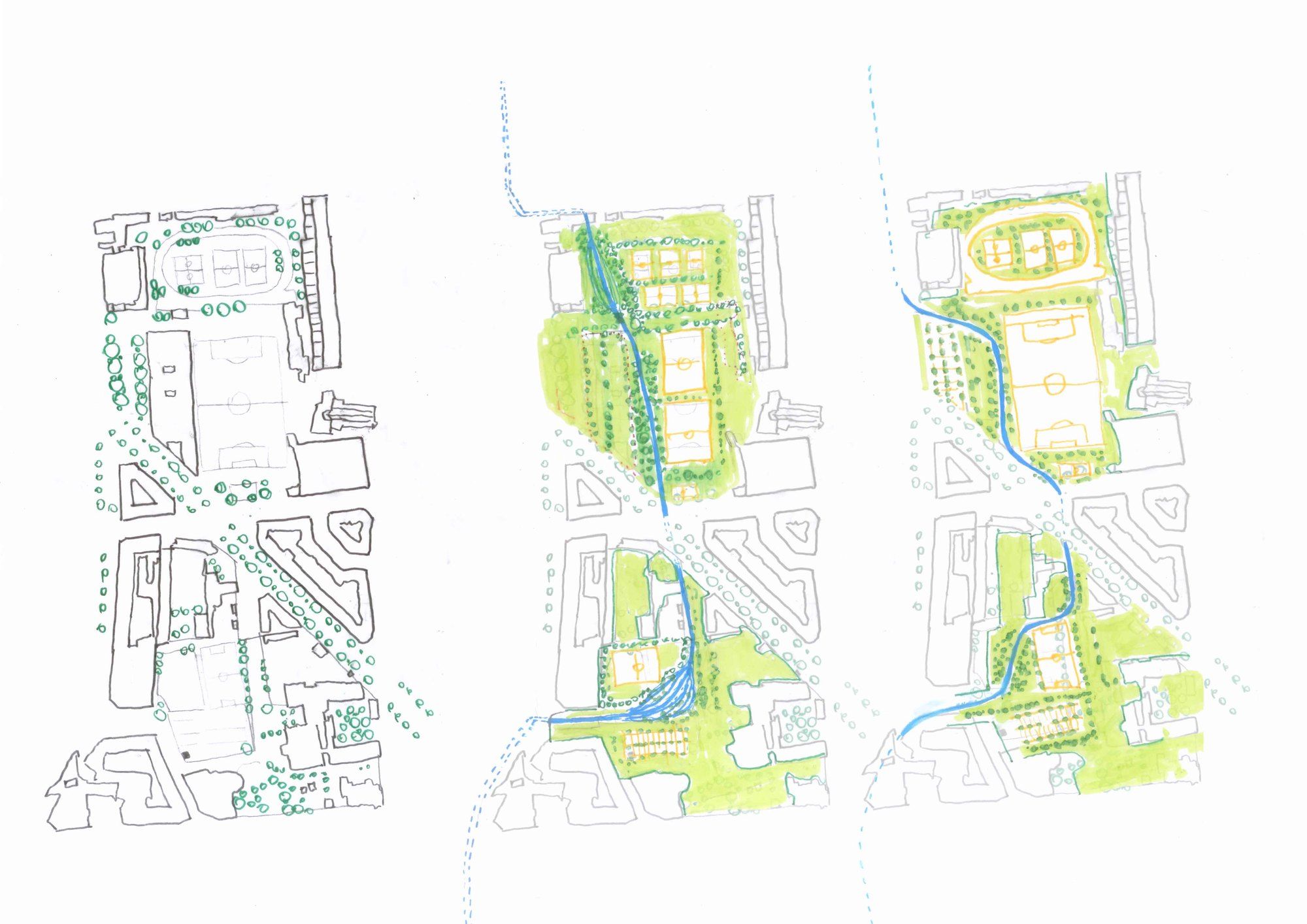 Trois scénarios d'aménagement du boulevard Sakakini, en plan