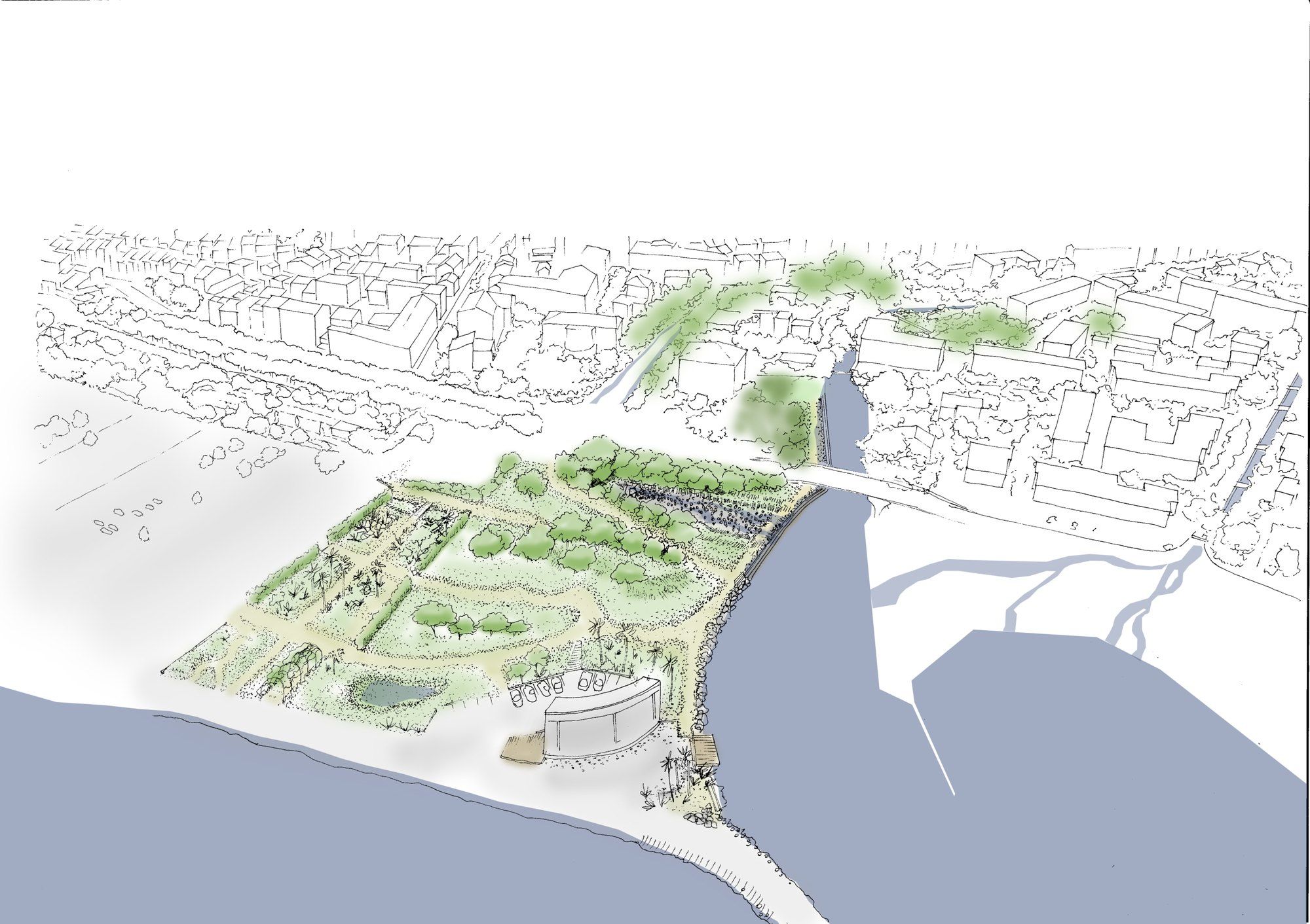 Perspective du delta à l'embouchure, au bord de la mer