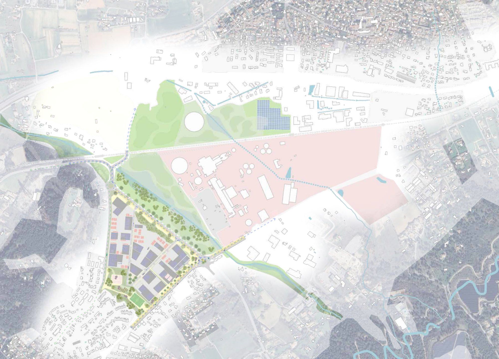 Plan du projet sur photographie aérienne du nord de Gardanne